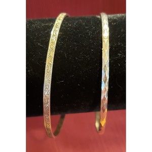 Pair Of Vintage Unsigned Silver Colored Metal Bangle/Cuff Bracelet, Thin Band
